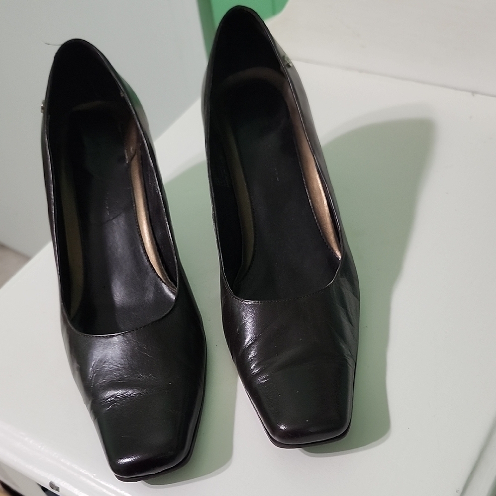 Etienne Aigner Brown Heels with Square Toe and Glossy Finish